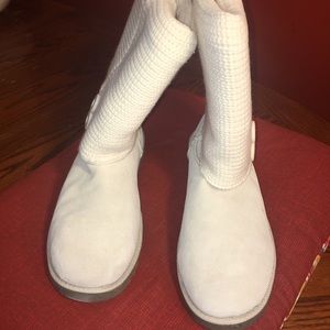 Suede and Knit Boots w/Faux Fur Lining